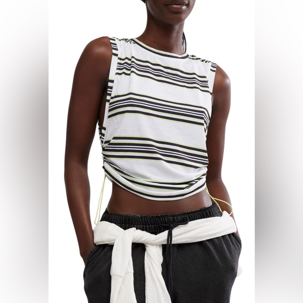 FP Movement by Free People Striped Muscle Tee - Black, White, Yellow